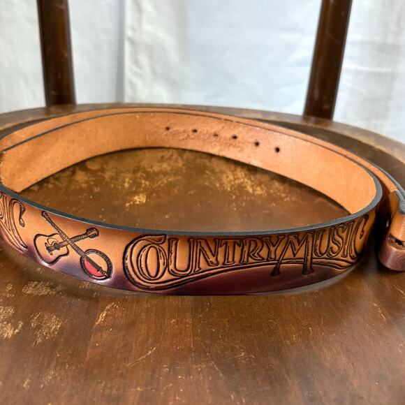 Vintage Leather Belt Country Music Unisex Size 39”- 44” From Buckle To Holes - Picture 1 of 4